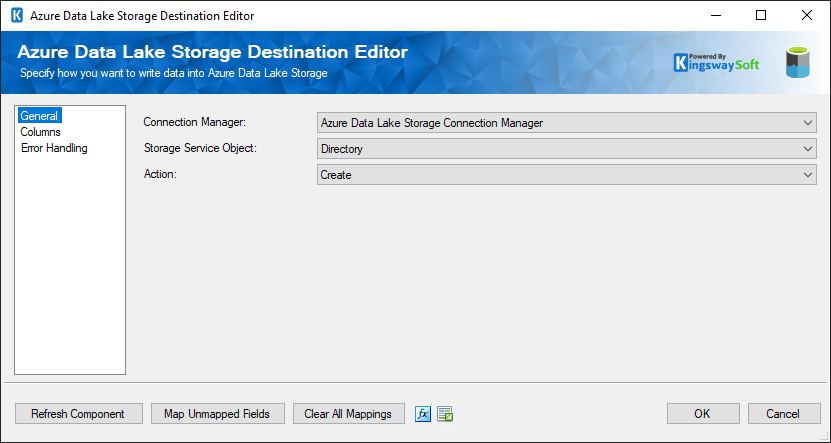 Azure Data Lake Storage Destination Editor